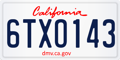 CA license plate 6TXO143