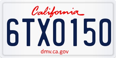 CA license plate 6TXO150