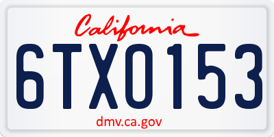 CA license plate 6TXO153