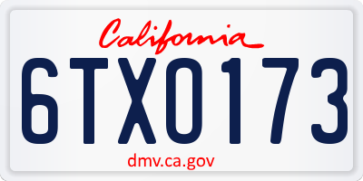 CA license plate 6TXO173