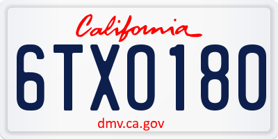 CA license plate 6TXO180