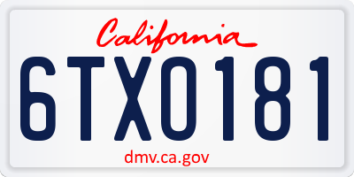 CA license plate 6TXO181