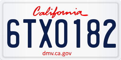 CA license plate 6TXO182