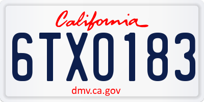 CA license plate 6TXO183