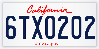 CA license plate 6TXO202
