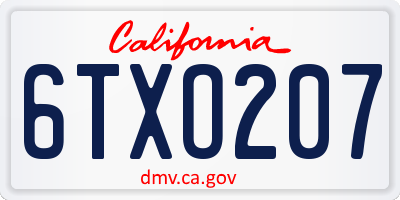 CA license plate 6TXO207