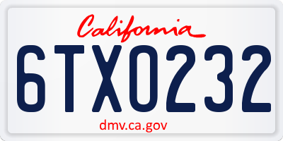 CA license plate 6TXO232