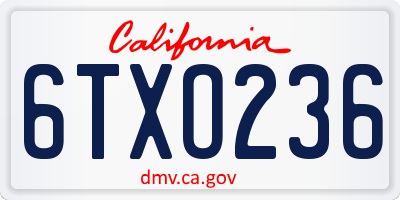 CA license plate 6TXO236