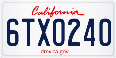 CA license plate 6TXO240