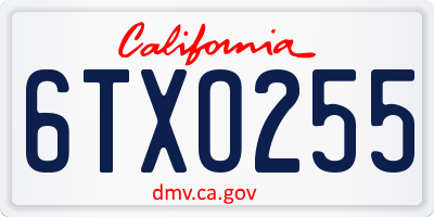 CA license plate 6TXO255