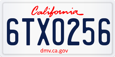 CA license plate 6TXO256