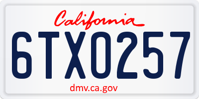 CA license plate 6TXO257