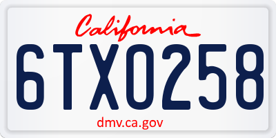 CA license plate 6TXO258