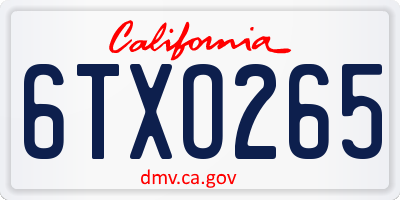 CA license plate 6TXO265