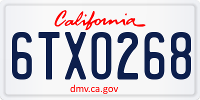 CA license plate 6TXO268