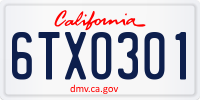 CA license plate 6TXO301