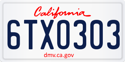 CA license plate 6TXO303