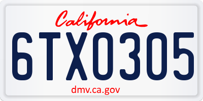 CA license plate 6TXO305