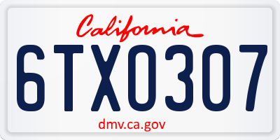 CA license plate 6TXO307