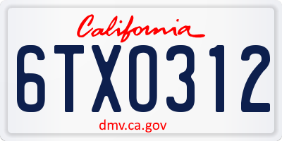 CA license plate 6TXO312