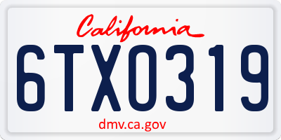 CA license plate 6TXO319