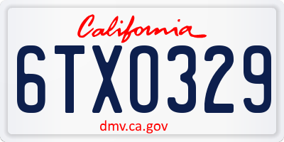 CA license plate 6TXO329