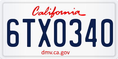 CA license plate 6TXO340