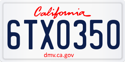 CA license plate 6TXO350