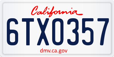 CA license plate 6TXO357