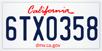 CA license plate 6TXO358