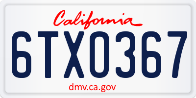 CA license plate 6TXO367