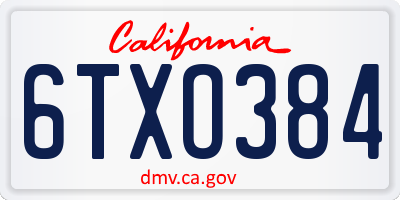 CA license plate 6TXO384
