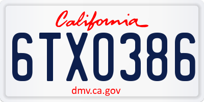 CA license plate 6TXO386