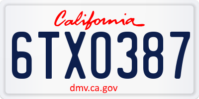 CA license plate 6TXO387