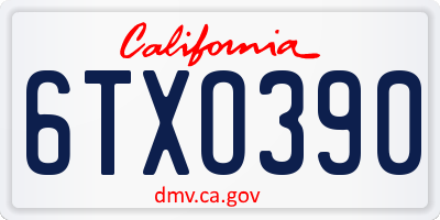 CA license plate 6TXO390