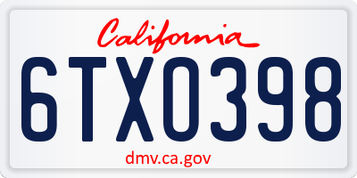 CA license plate 6TXO398