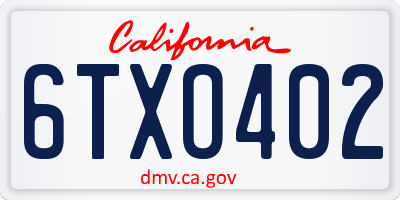 CA license plate 6TXO402