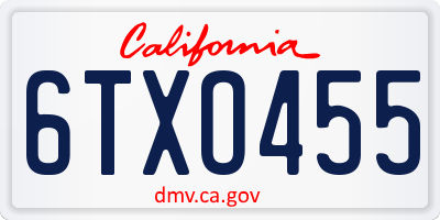 CA license plate 6TXO455