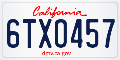CA license plate 6TXO457