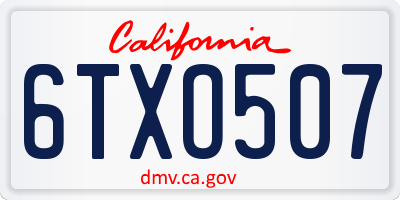 CA license plate 6TXO507