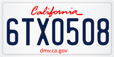 CA license plate 6TXO508