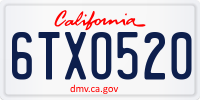 CA license plate 6TXO520