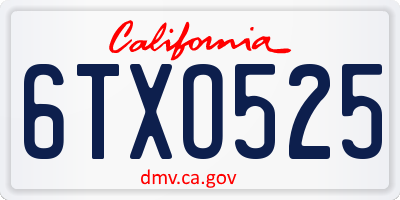 CA license plate 6TXO525
