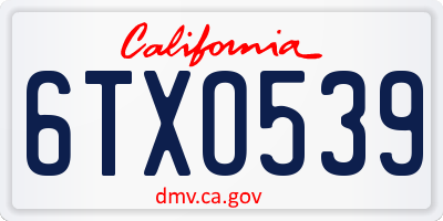 CA license plate 6TXO539