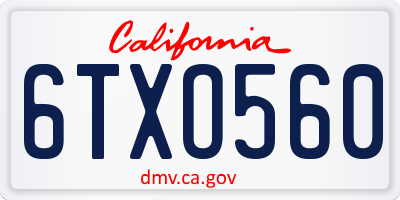 CA license plate 6TXO560