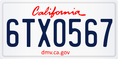 CA license plate 6TXO567