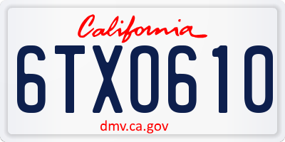 CA license plate 6TXO610