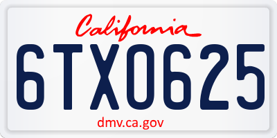 CA license plate 6TXO625