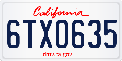 CA license plate 6TXO635