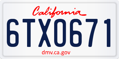 CA license plate 6TXO671